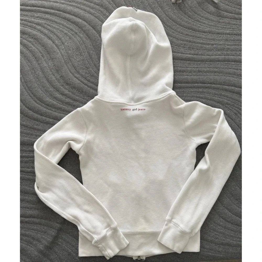 VTG Y2K Tommy Girl Hilfiger Full‎ Zip Sweater Hoodie Waffle Knit White Small